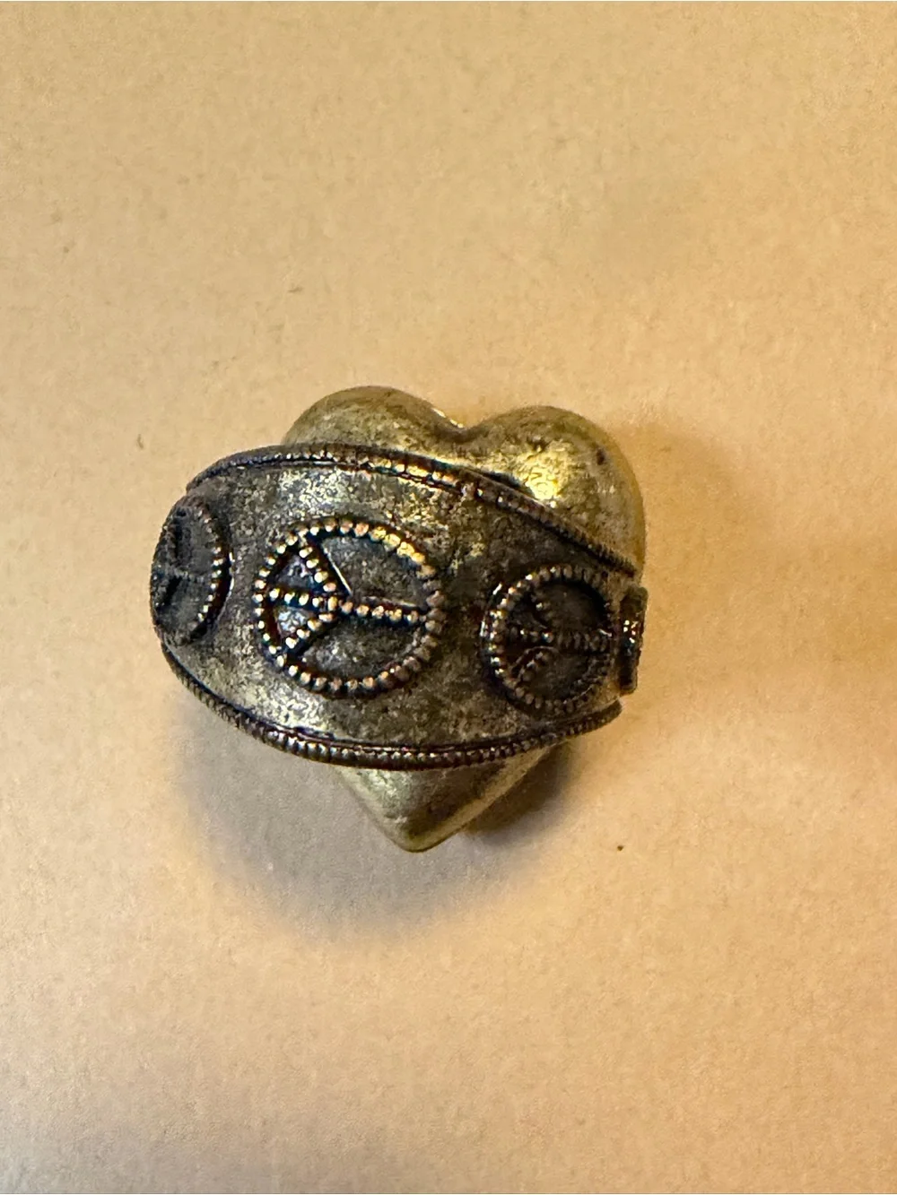 Lucky Brand Heart Peace Ring in Burgundy and Antique Gold